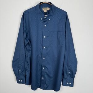 Duluth Trading Co Mens Wrinklefighter Relaxed Fit Button Shirt Geometric Blue L